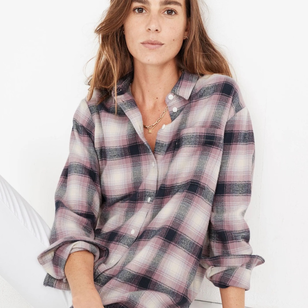 💗 NWT Madewell Flannel Oversized Ex-Boyfriend Shirt – Lenore Plaid – Size S